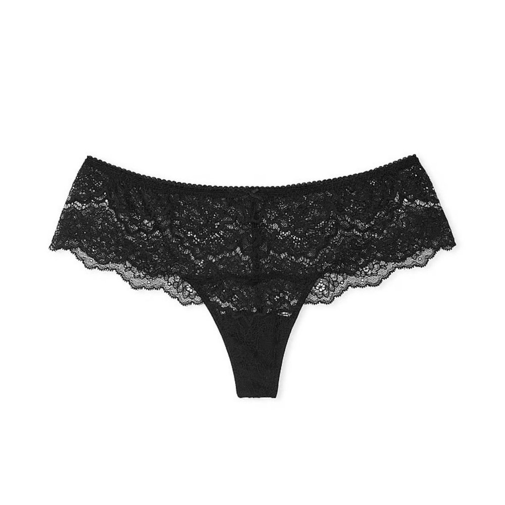 Dream Angels Lace Trim Hipster Thong Panty - Black